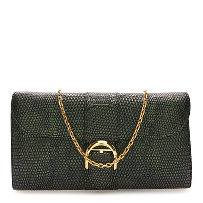 Delvaux Iridescent Lizard Calfskin Brillant Wallet On Chain Ebene Kaki 1 of 9