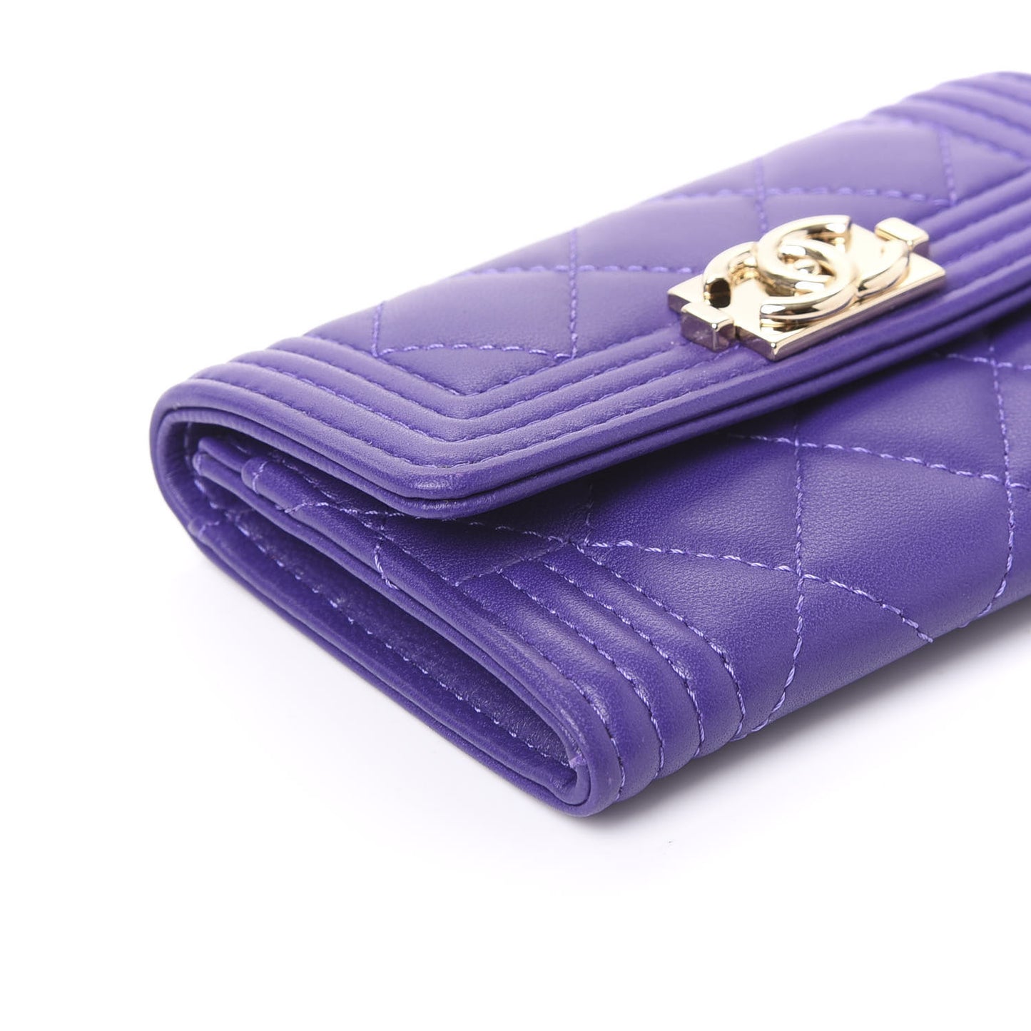 Lambskin Quilted Boy Card Holder Wallet Purple