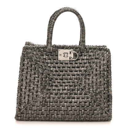 Salvatore Ferragamo Raffia Medium The Studio Box Bag Silver 1 of 10