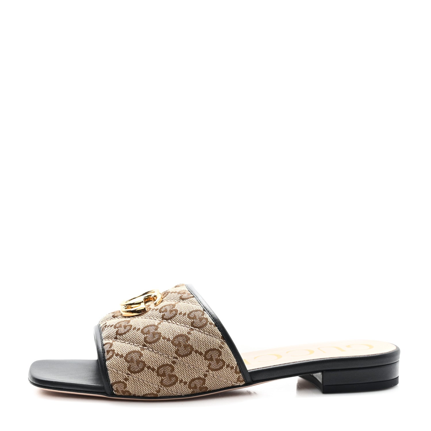 Gucci Monogram Matelasse Diagonal GG Marmont Flat Slide Sandals 40 Beige Ebony Black 1 of 10
