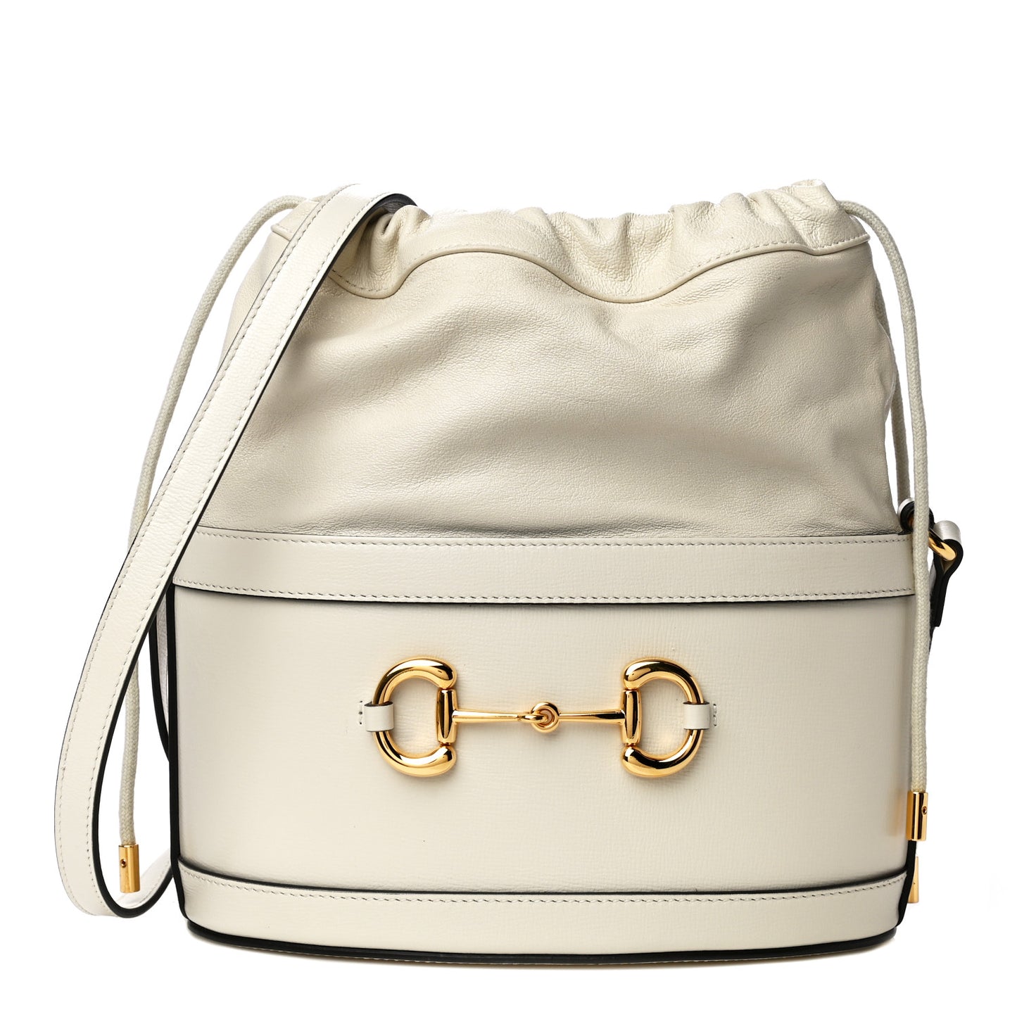 Azalea Sakai Calfskin Horsebit 1955 Drawstring Bucket Bag Mystic White
