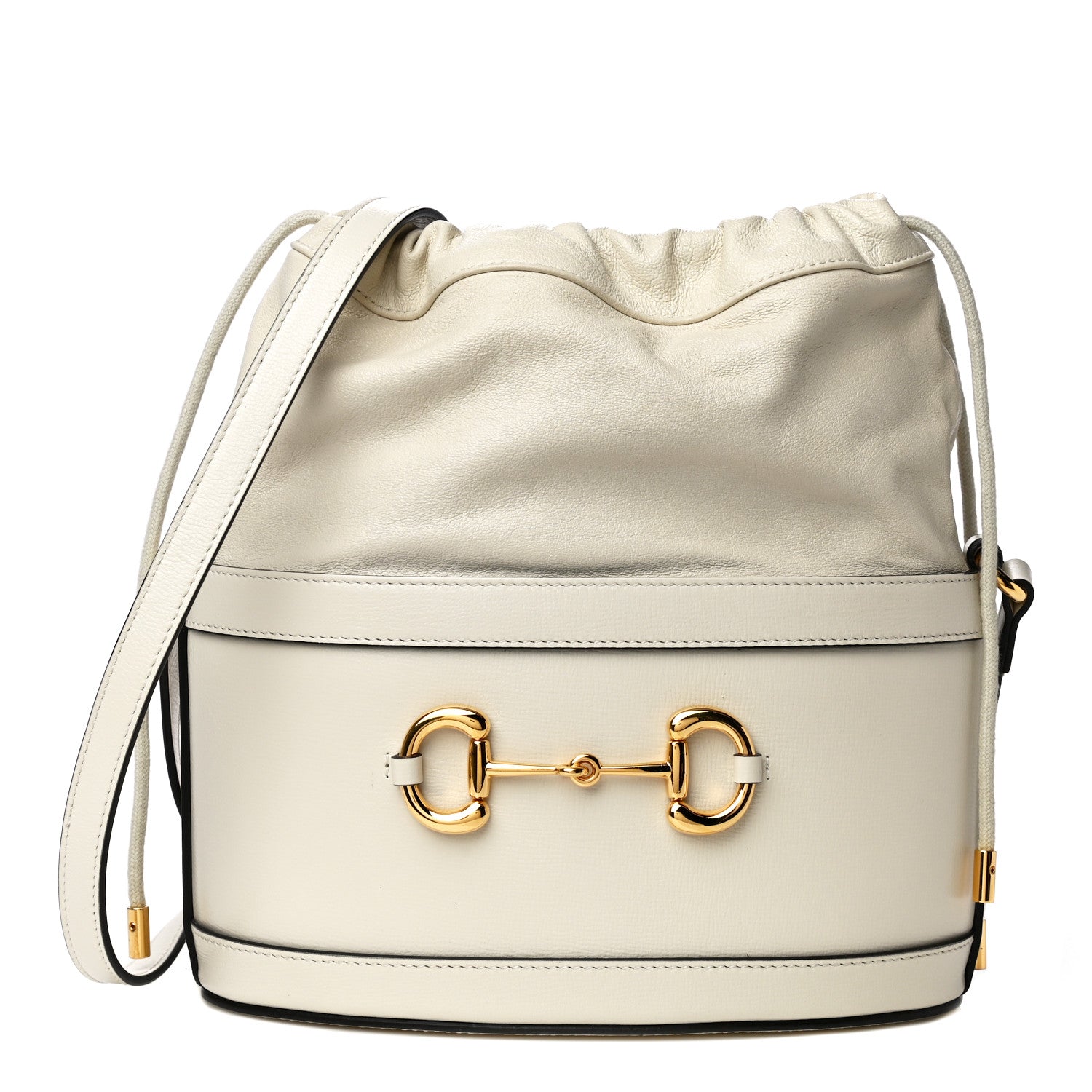 Gucci Azalea Sakai Calfskin Horsebit 1955 Drawstring Bucket Bag Mystic White 1 of 14