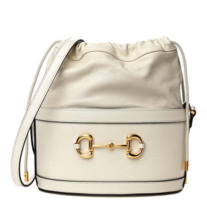 Gucci Azalea Sakai Calfskin Horsebit 1955 Drawstring Bucket Bag Mystic White 1 of 14