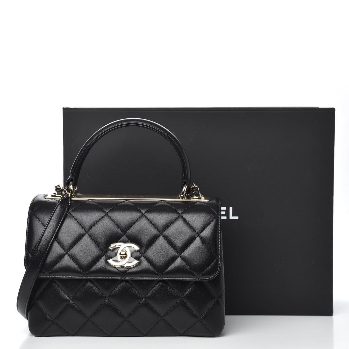 Lambskin Quilted Small Trendy CC Dual Handle Flap Bag Black