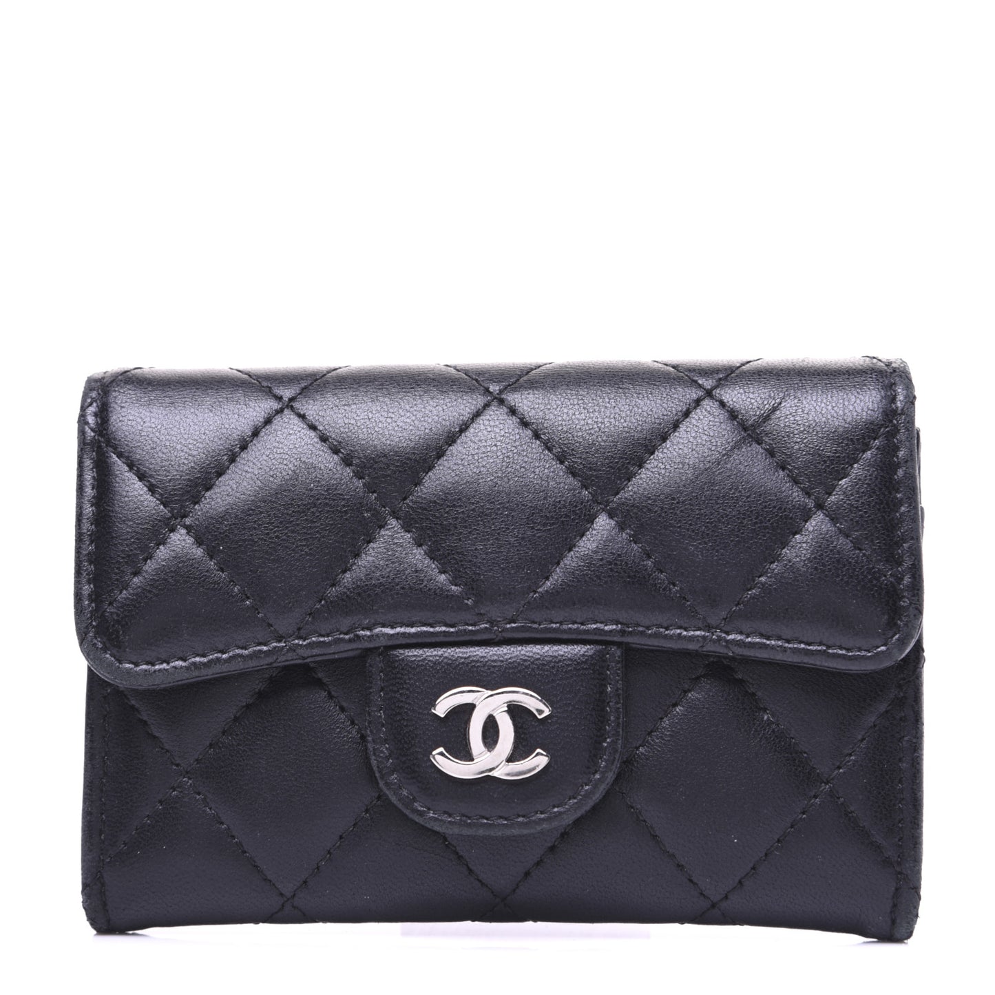 Lambskin Quilted Flap Card Holder Black