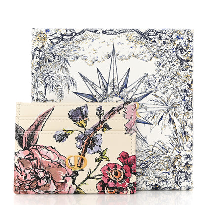 Christian Dior Calfskin Caro Floral Five-Slot Card Holder White Multicolor 9 of 9
