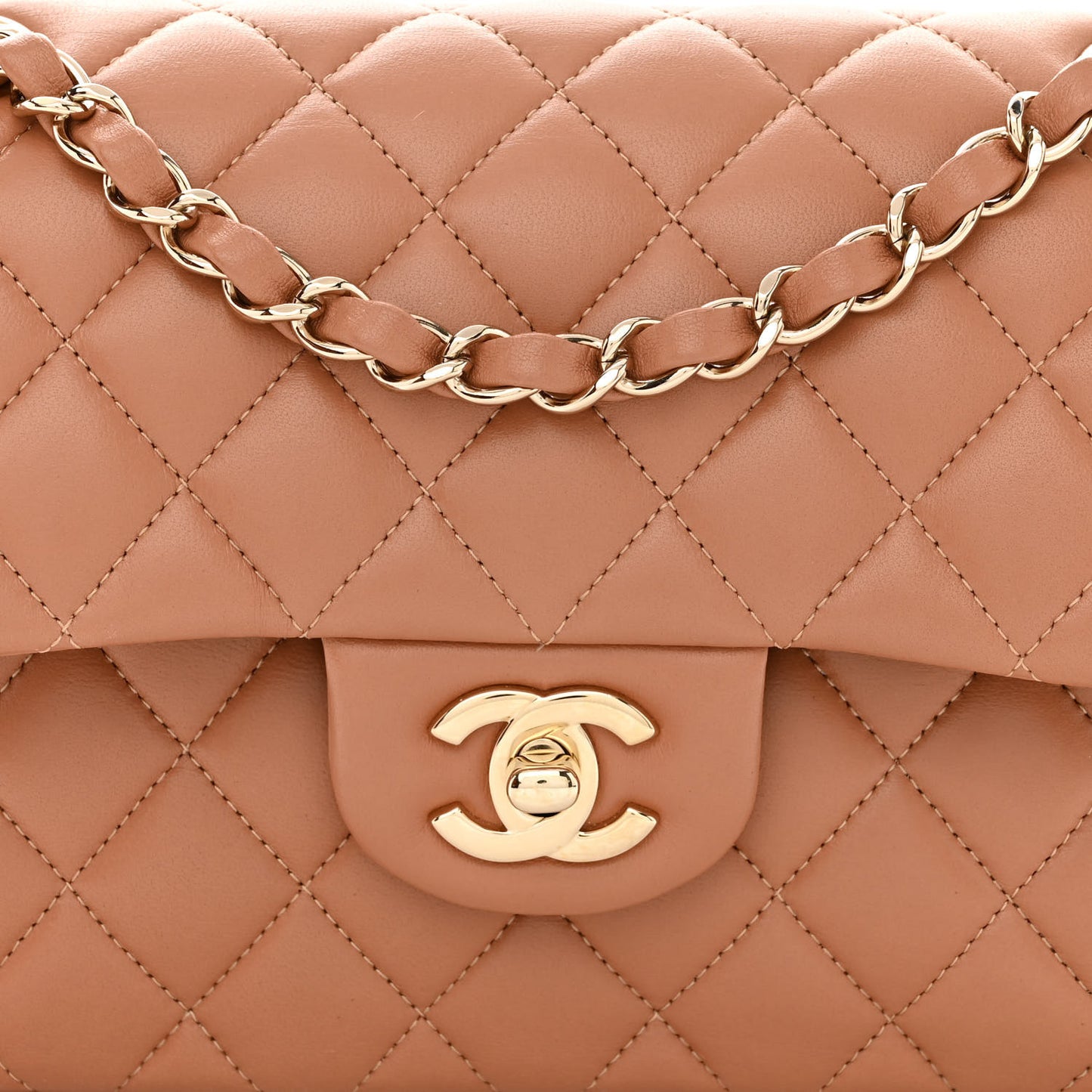 Lambskin Quilted Small Double Flap Brown