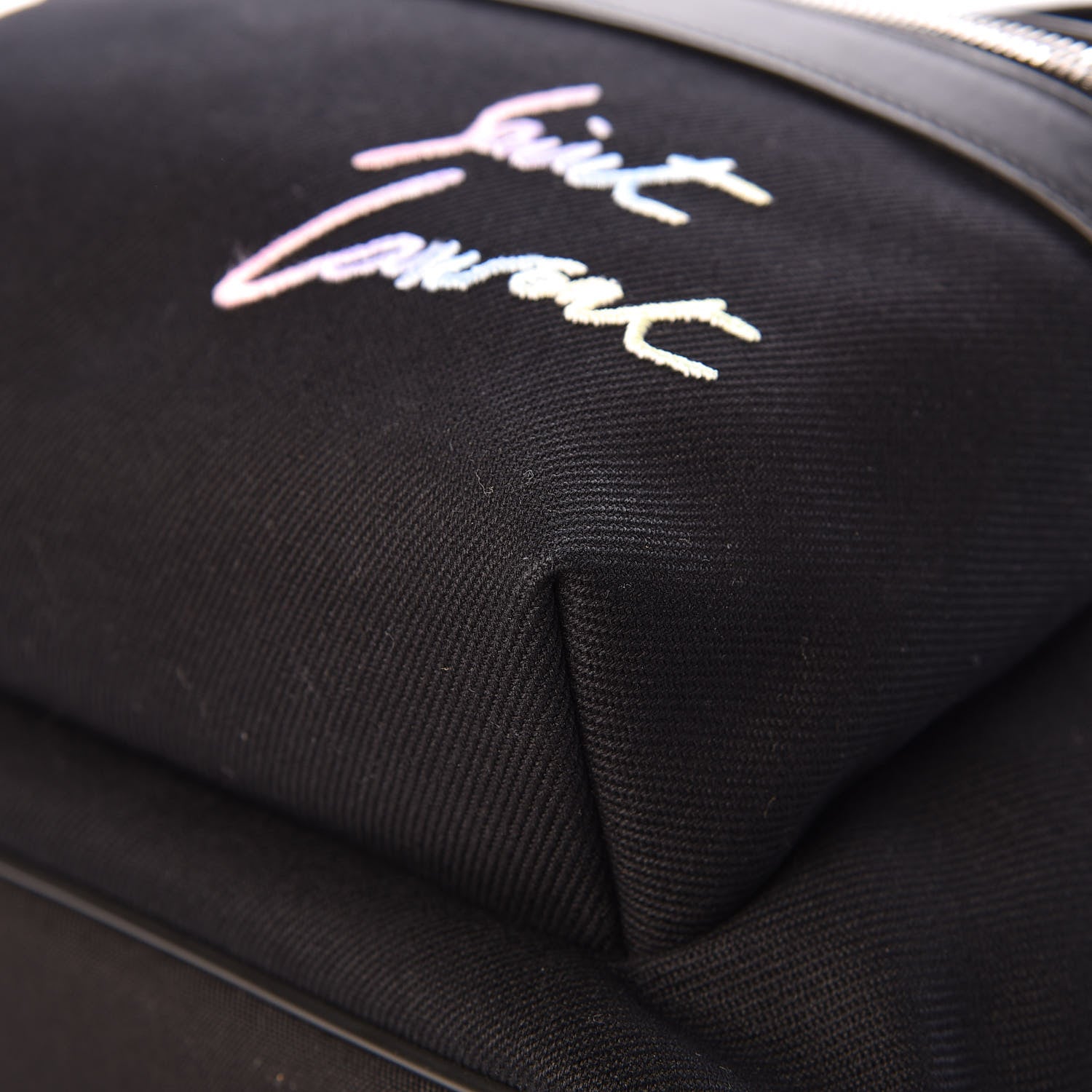 Saint Laurent Canvas Signature Embroidered City Backpack Black 11 of 12