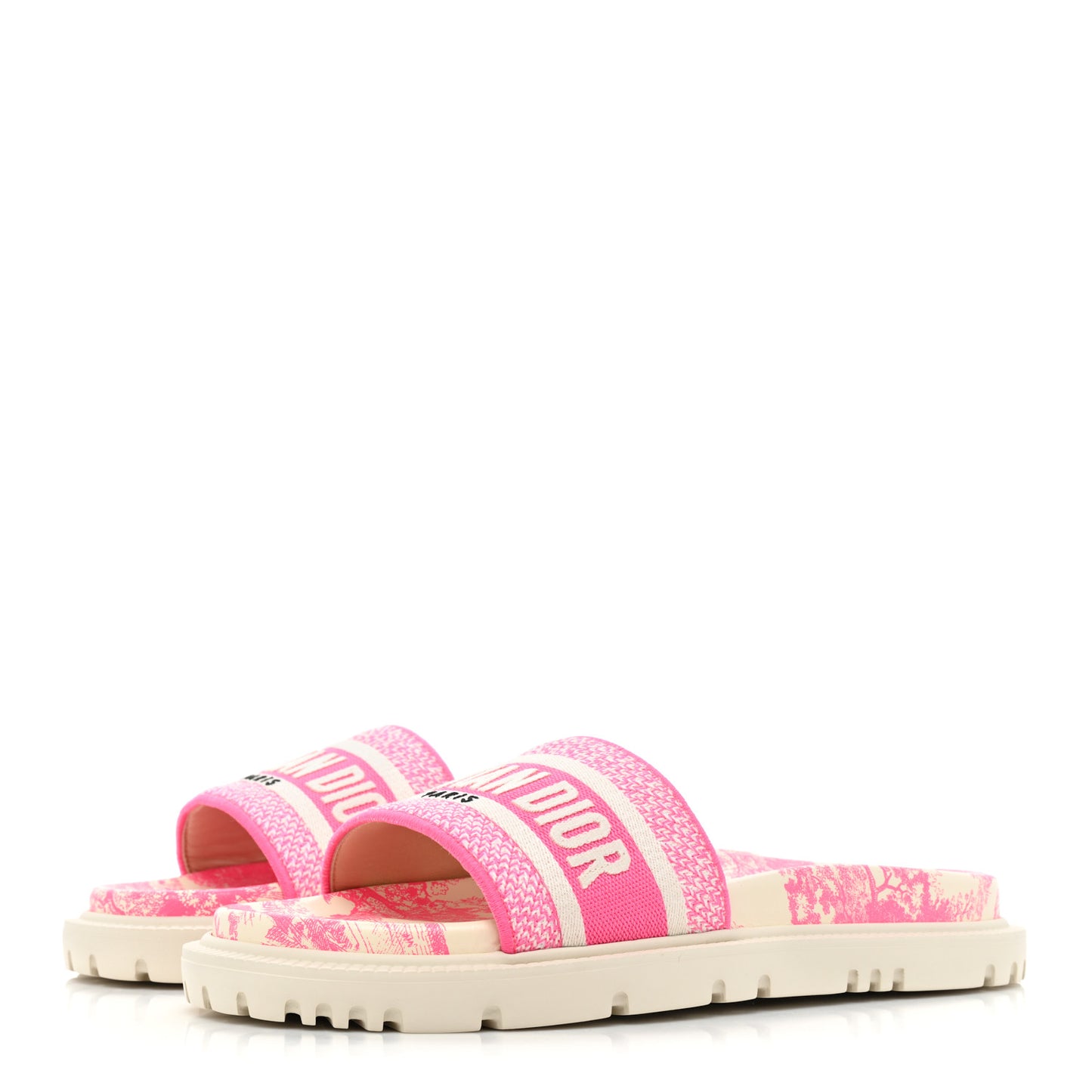 Canvas Fluo Toile de Jouy Embroidered Dway 10mm Slide Sandals 38.5 White Fuchsia