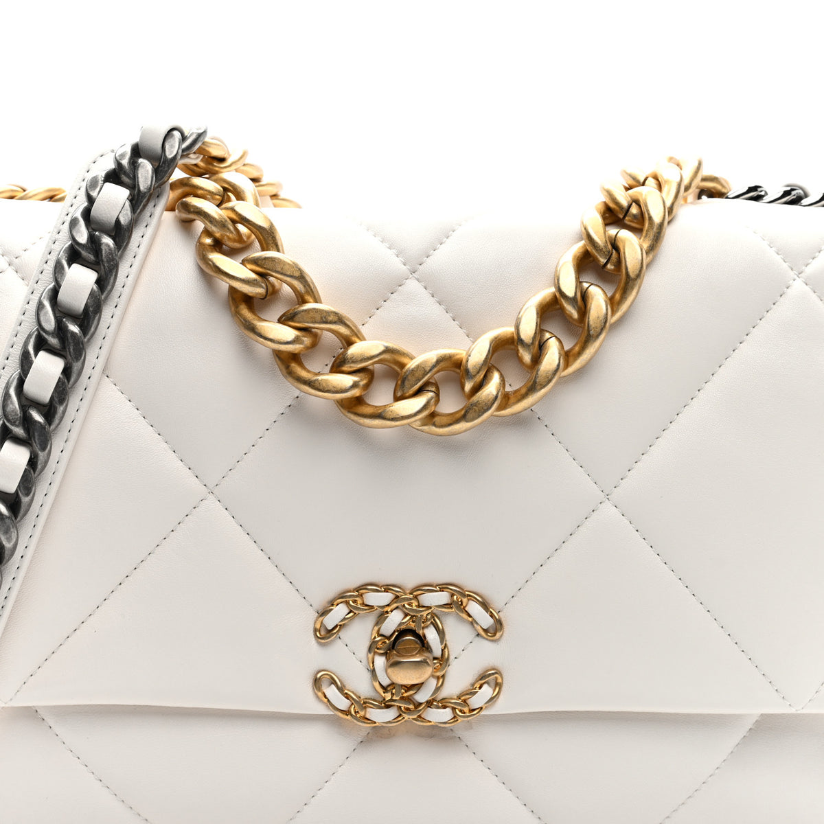 Chanel Lambskin Quilted Large Chanel 19 Flap White 7 of 9