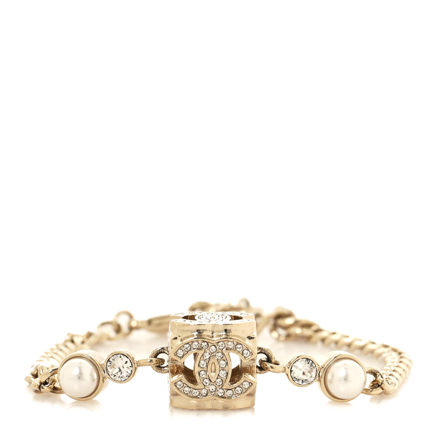 Chanel Crystal Pearl CC Chain Charm Bracelet Gold 1 of 5