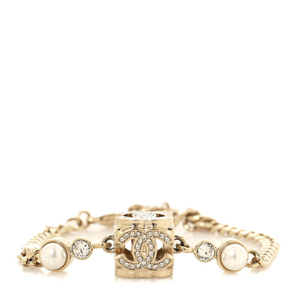 Chanel Crystal Pearl CC Chain Charm Bracelet Gold 1 of 5
