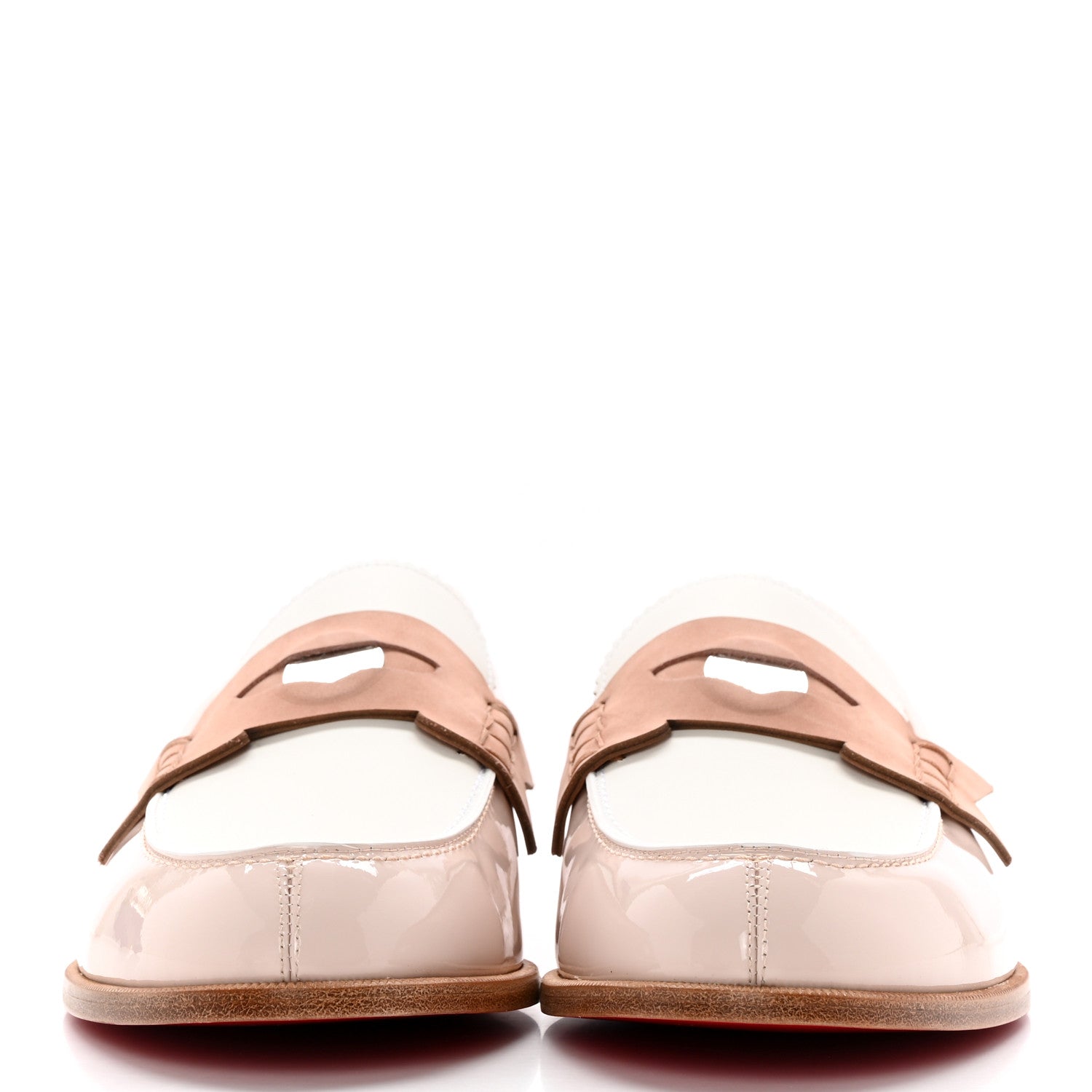 Christian Louboutin Patent Calfskin Nubuck Womens Penny Donna Flat Loafers 40 Leche 2 of 10