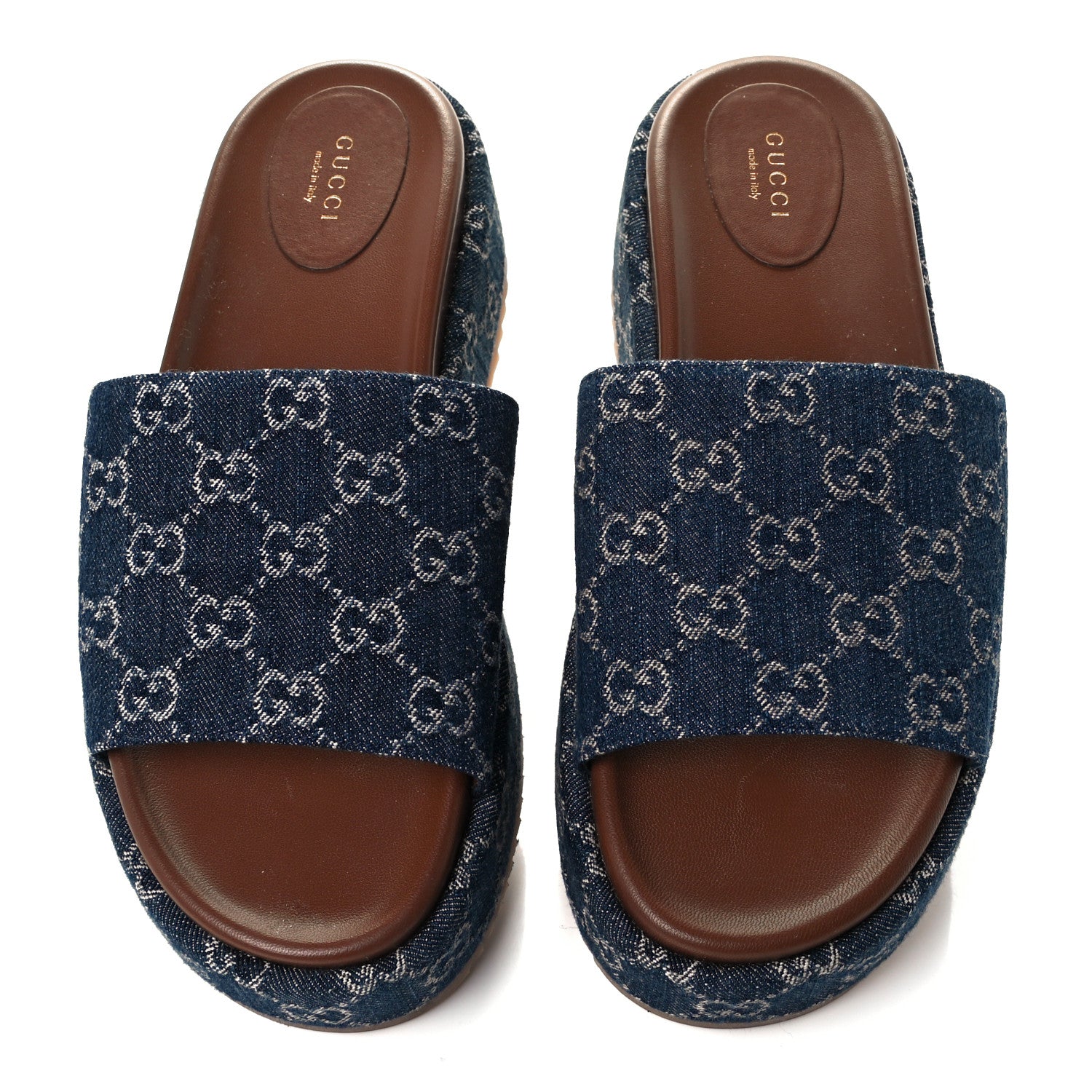 Gucci New Denim GG Monogram Angelina Platform 55mm Slide Sandals 41 Blue Tea 4 of 10