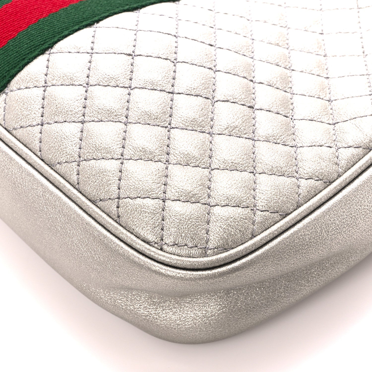 Gucci Laminated Nappa Web Trapuntata Small GG Shoulder Bag Argento 9 of 9