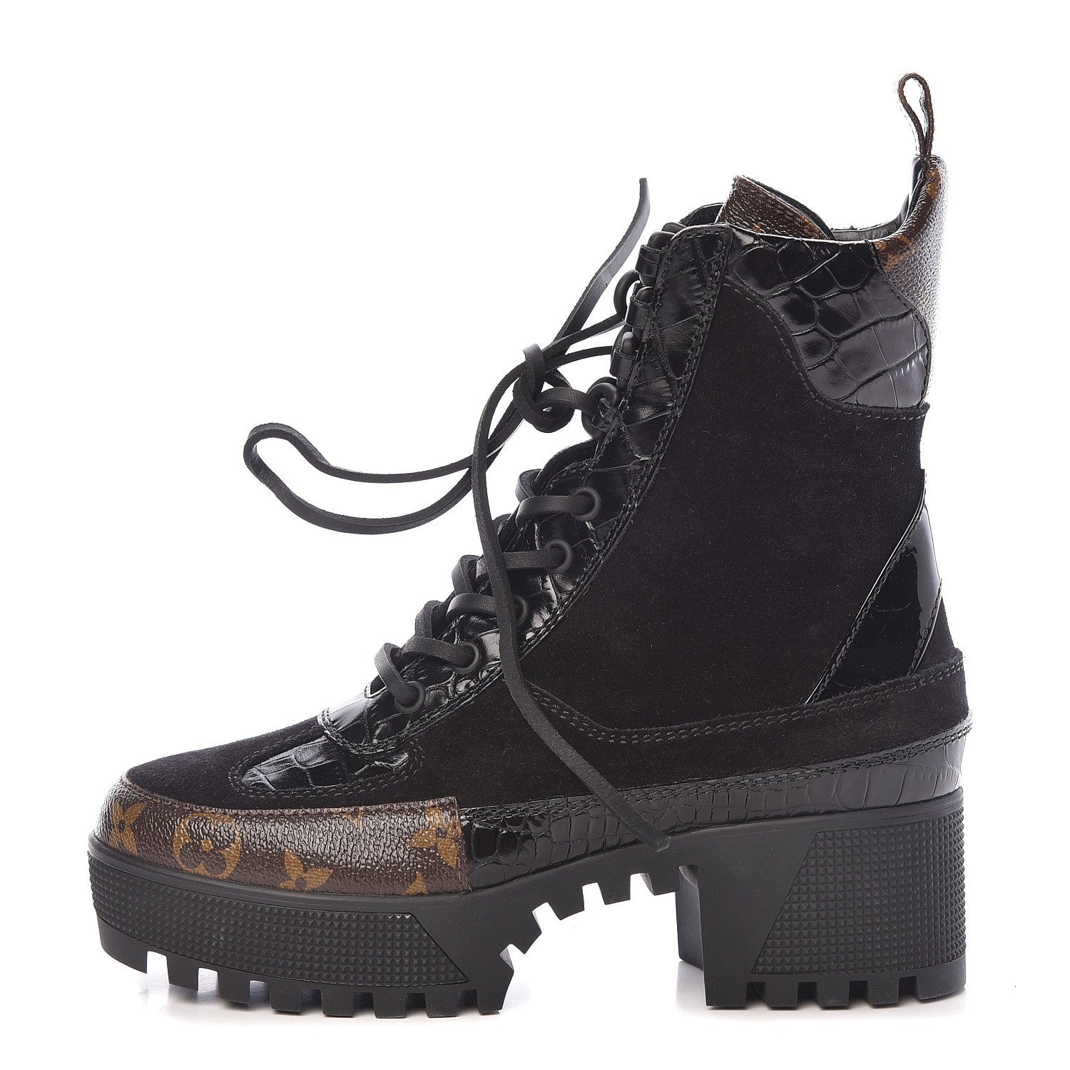 Louis Vuitton Suede Calfskin Monogram Laureate Platform Desert Boots 36 Black 1 of 14