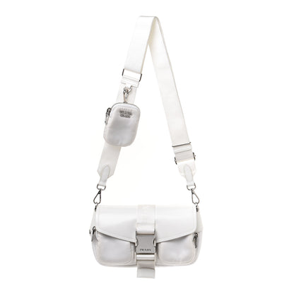 Prada Re-Nylon Spazzolato Double Pocket Buckle Shoulder Bag White 1 of 12