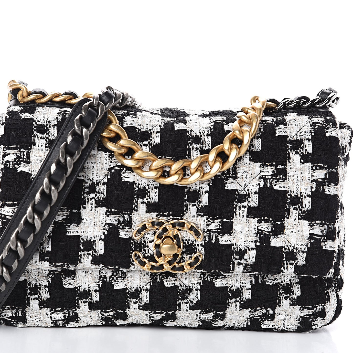 Tweed Quilted Medium 19 Flap Black Ecru White