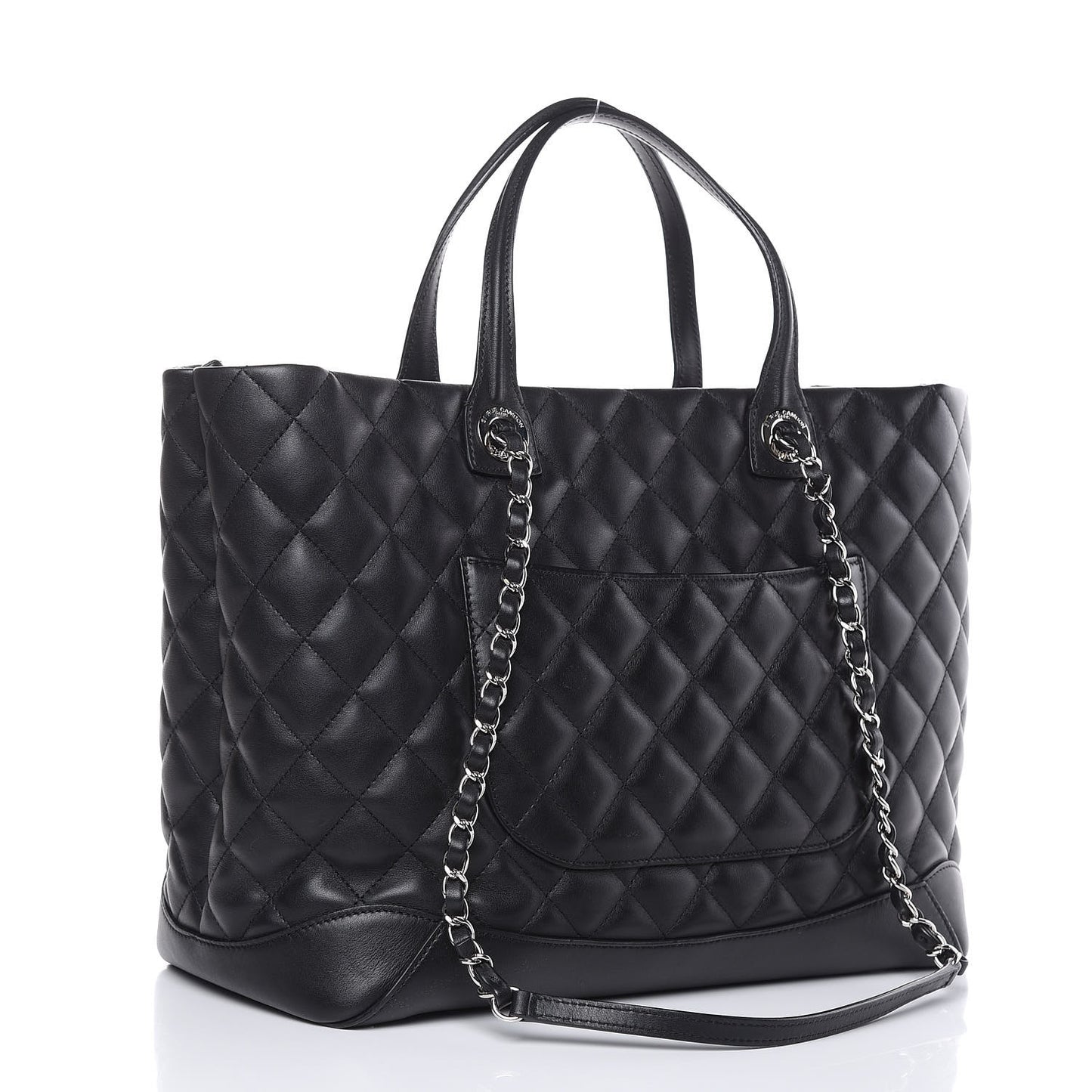 Calfskin Quilted Large Easy Shopping Tote Black