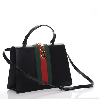 Gucci Calfskin Medium Sylvie Top Handle Bag Black 4 of 8