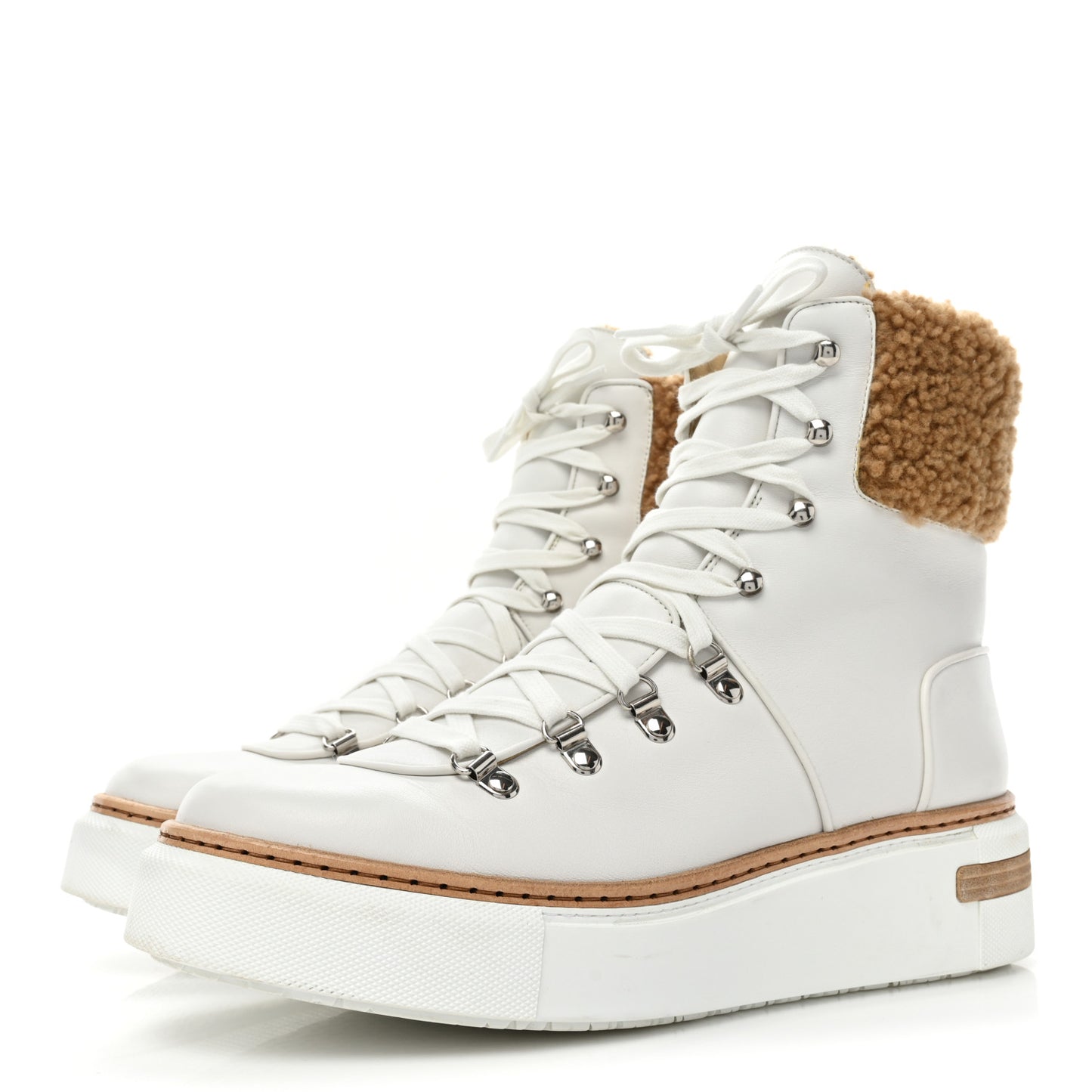 Calfskin Woolskin Womens Flocon Ankle Boots 40 White Naturel