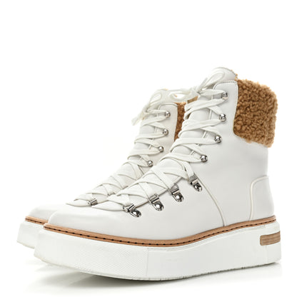 Hermes Calfskin Woolskin Womens Flocon Ankle Boots 40 White Naturel 3 of 8