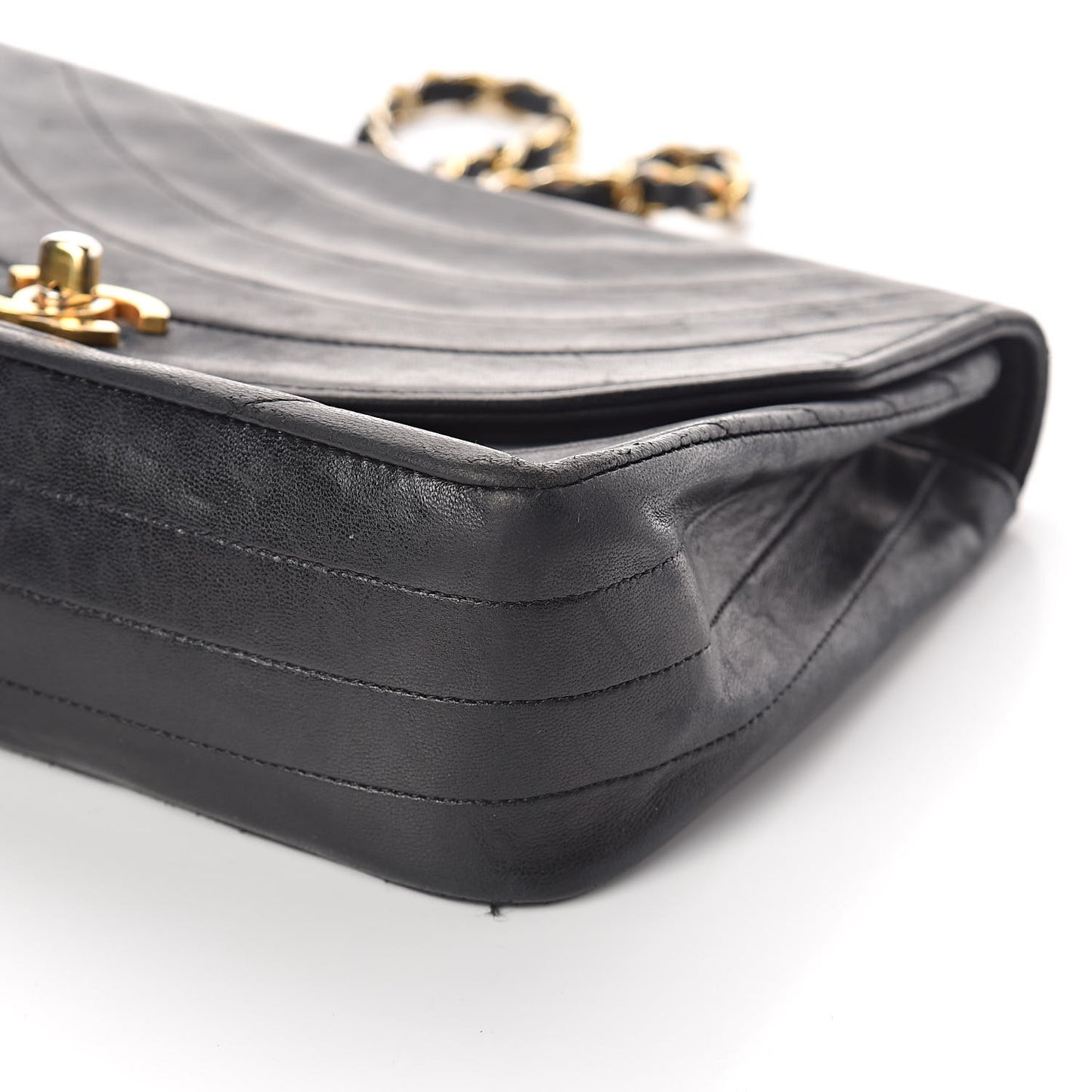 Lambskin Ribbon Quilted Small Single Flap Black
