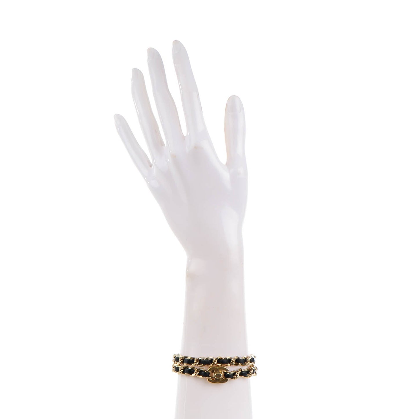 Lambskin CC Turnlock Double Chain Bracelet Black Gold