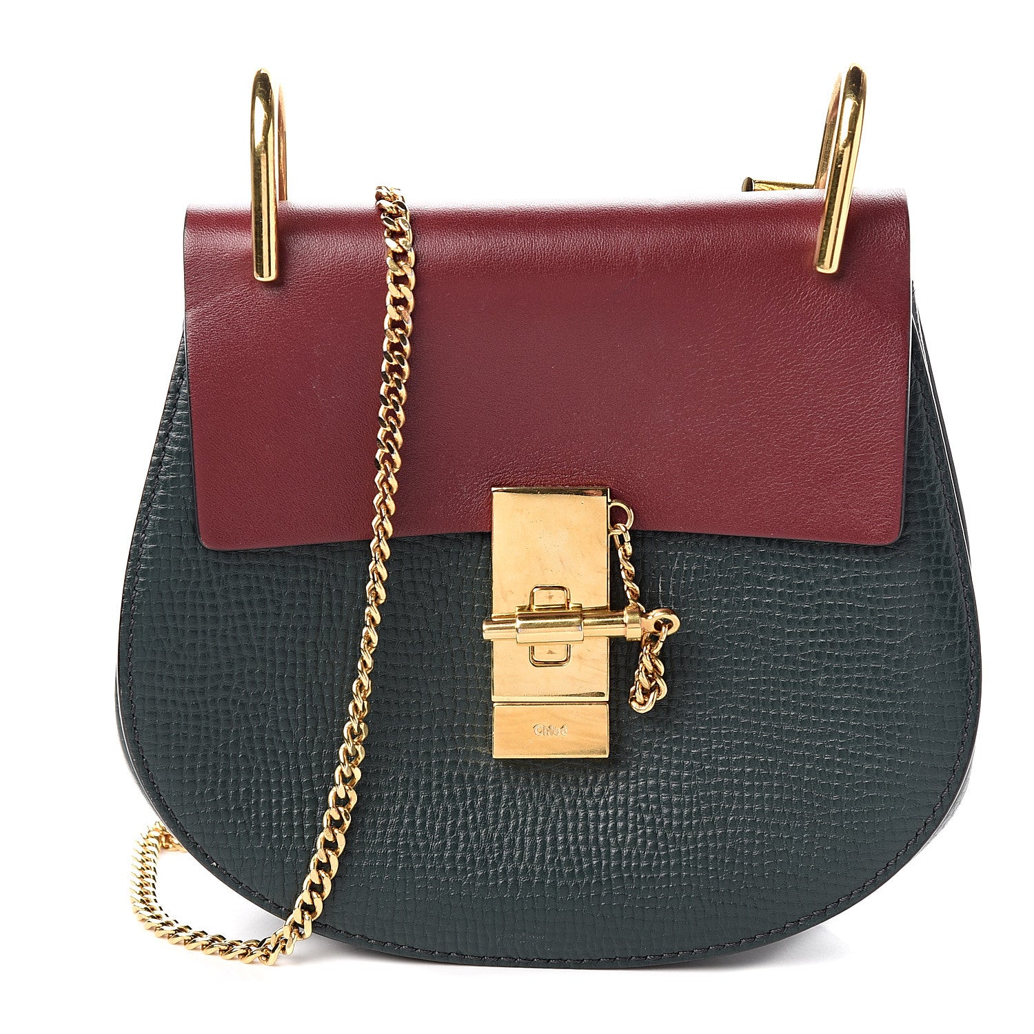 Chloe Grained Calfskin Lambskin Bi-Color Drew Shoulder Bag Plum Purple Green 1 of 9