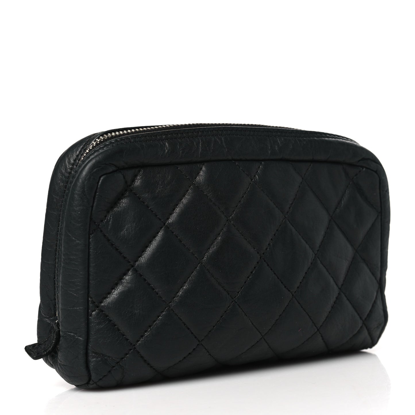Aged Calfskin Quilted Cambon Cosmetic Case Black