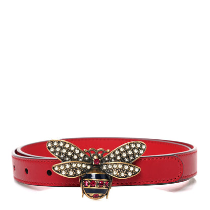 Gucci Calfskin Queen Margaret Bee Belt 80 32 Red 1 of 5