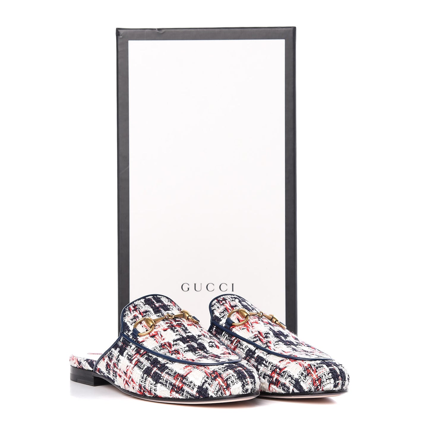 Tweed Check Womens Princetown Slippers 35.5 Gardenia Ink Blue Agata