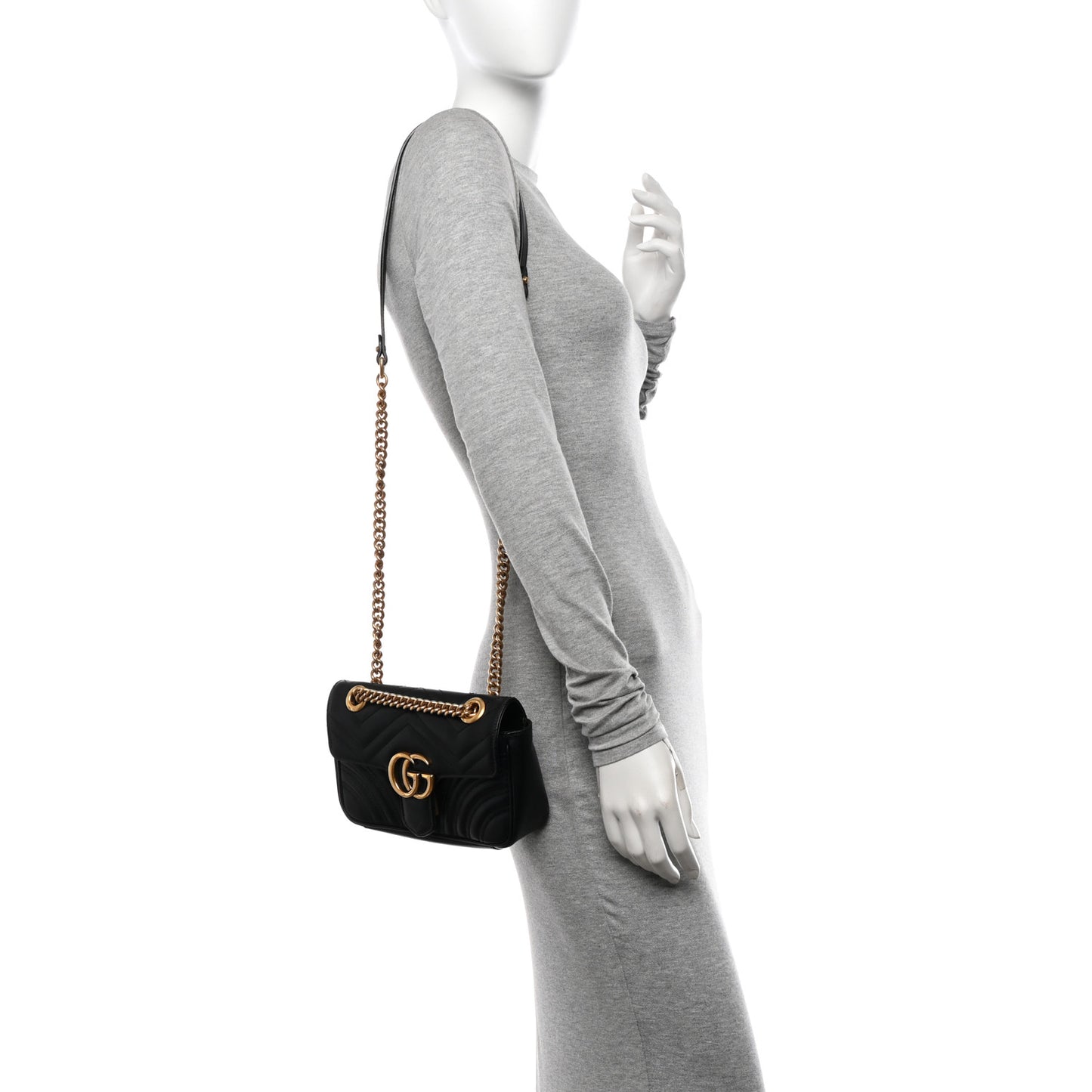 Calfskin Matelasse Mini GG Marmont Shoulder Bag Black