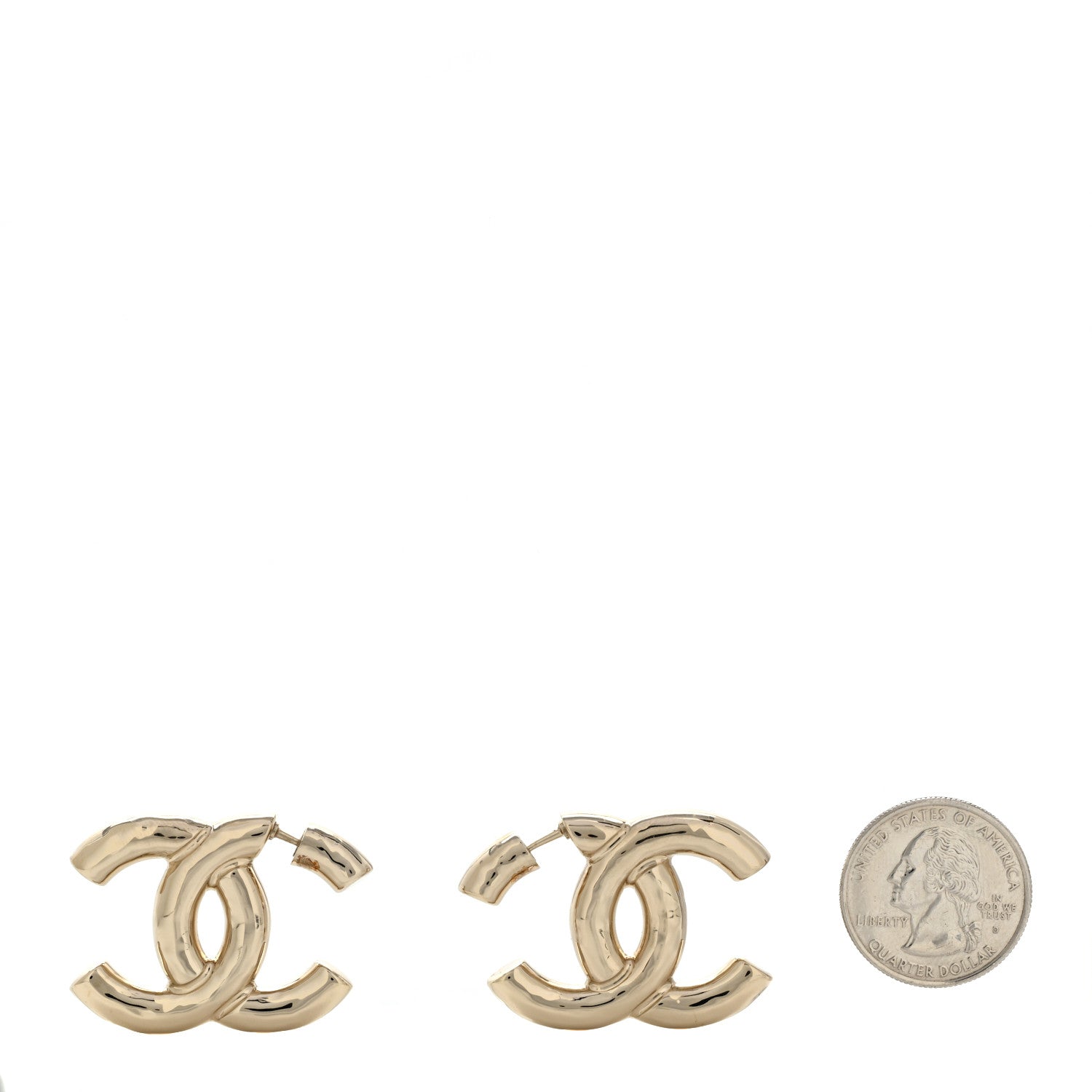 Chanel Metal Large CC Earrings Light Gold 2 of 4