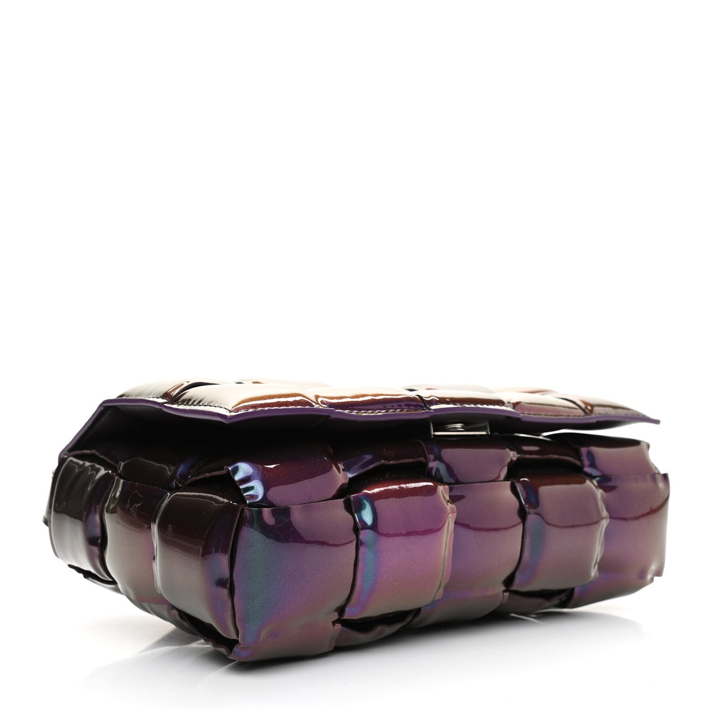 Glossy Nail Polish Nappa Maxi Intreccio Padded Cassette Crossbody Bag Holographic