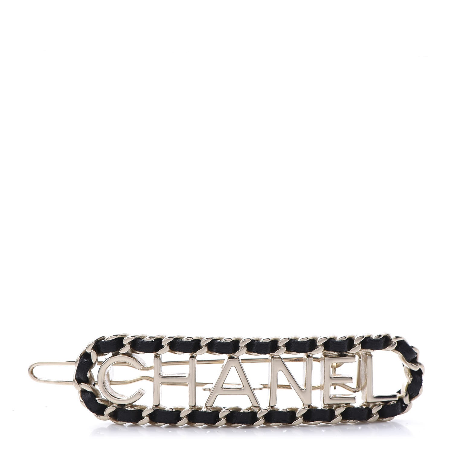 Chanel Metal Lambskin Vintage Allure Logo Hair Clip Black Gold 1 of 4