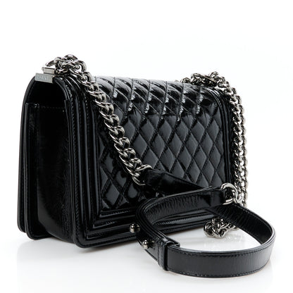 Chanel Distressed Patent Quilted Medium Boy Flap Black 3 of 10