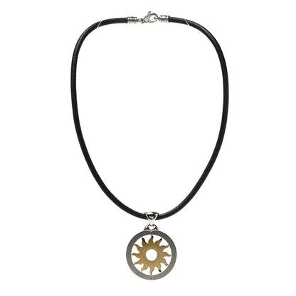 Bulgari 18K Yellow Gold Stainless Steel Calfskin Tondo Sun Pendant Necklace Black 3 of 4