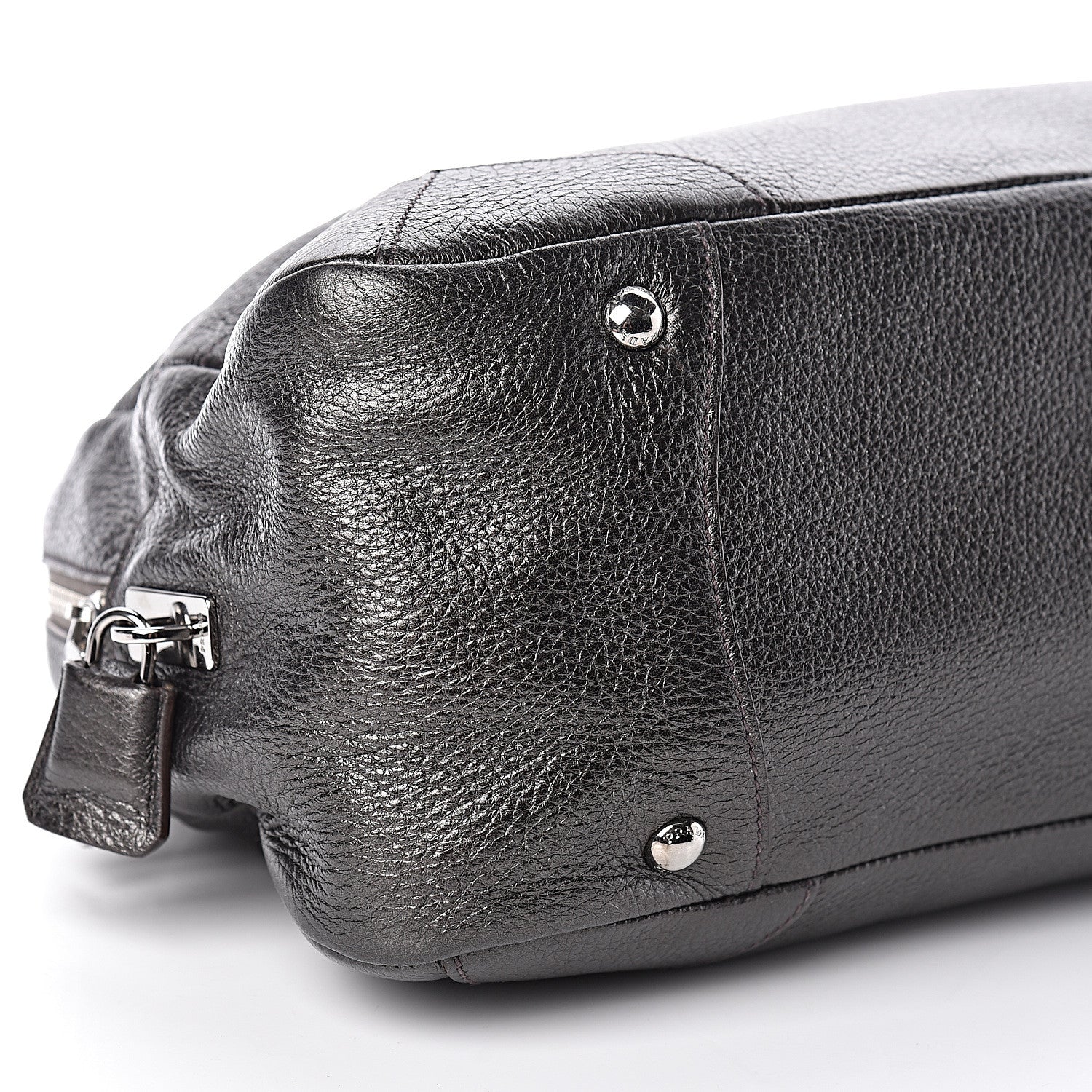 Prada Metallic Cervo Dome Satchel Dark Grey 9 of 10
