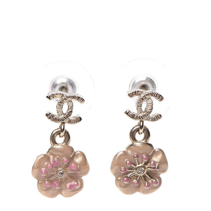 Chanel Enamel CC Camellia Drop Earrings Light Gold 1 of 5