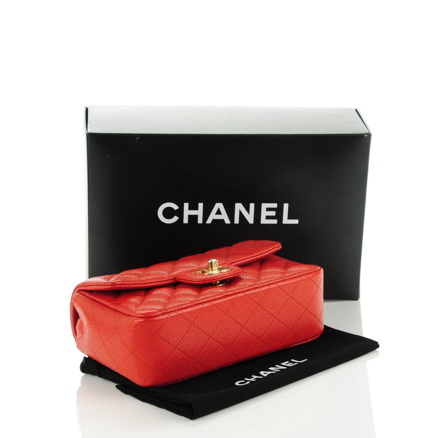 Pearly Caviar Quilted Mini Rectangular Flap Orange