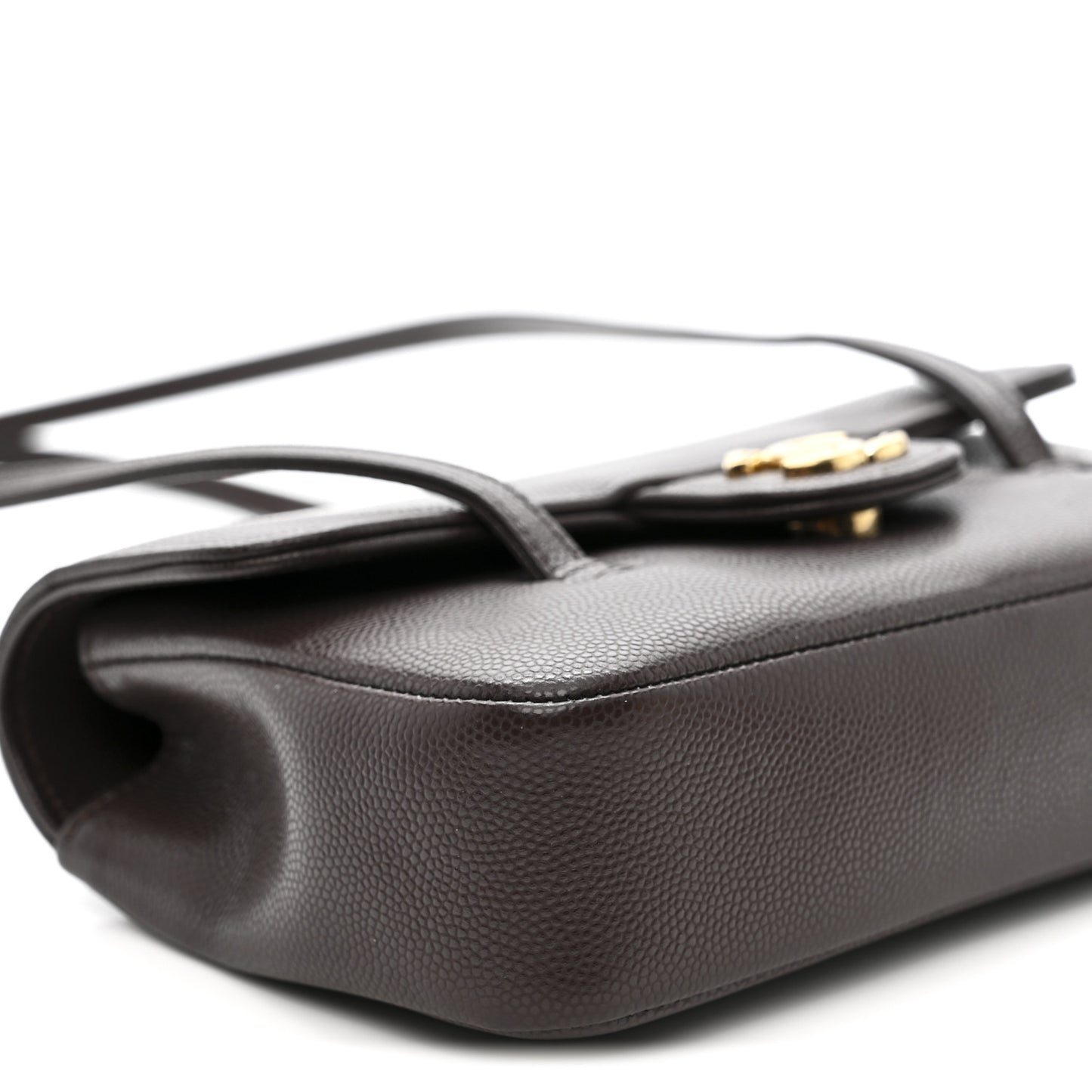 Shiny Caviar Mini Preppy Coco Shoulder Bag Dark Brown