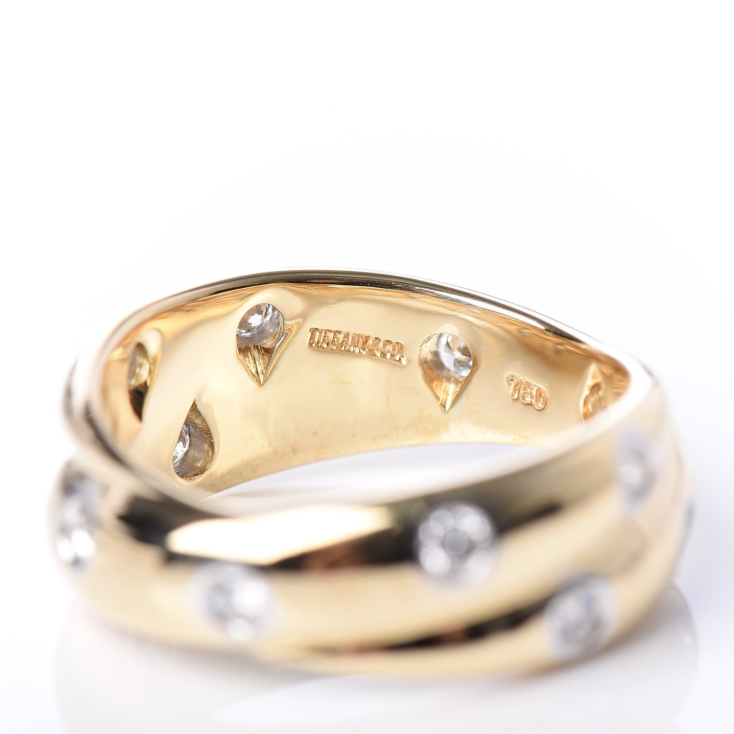 Tiffany 18K Yellow Gold Platinum Diamond Etoile Twist Band Ring 49 5 5 of 5