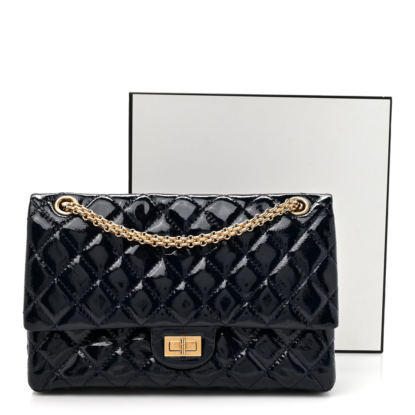 Distressed Patent Quilted 2.55 Reissue 226 Flap Blue
