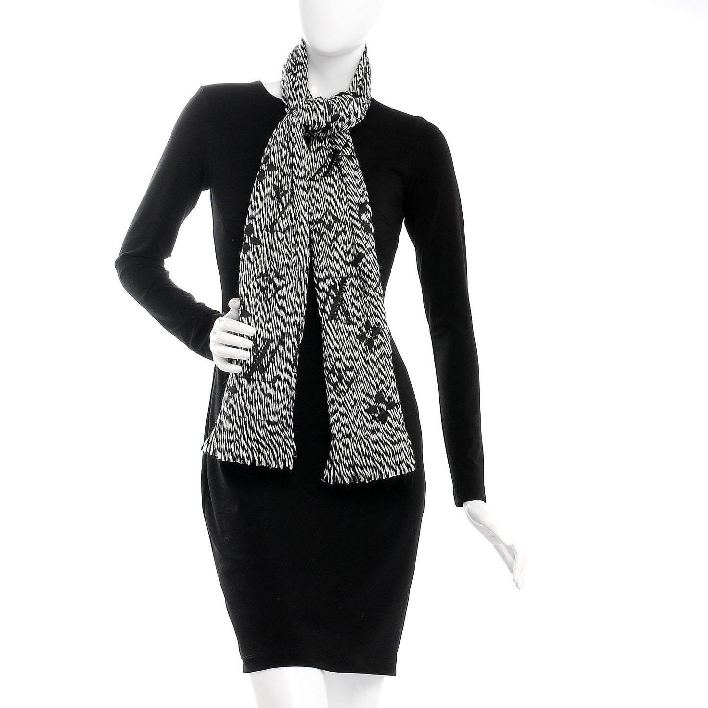 Wool Silk Logomania Mix Scarf Black