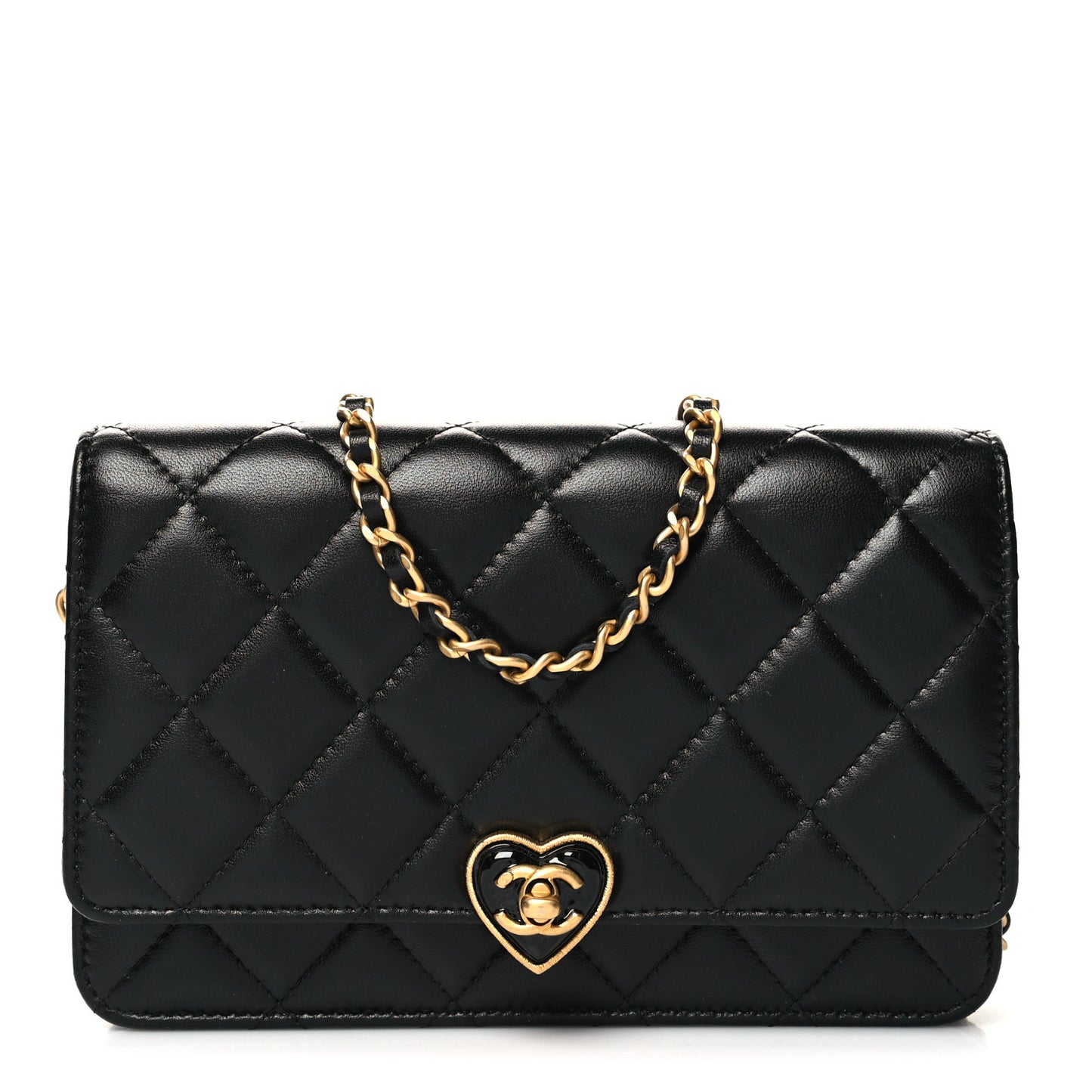 Lambskin Plexiglass Quilted Coco Love Wallet On Chain WOC Black