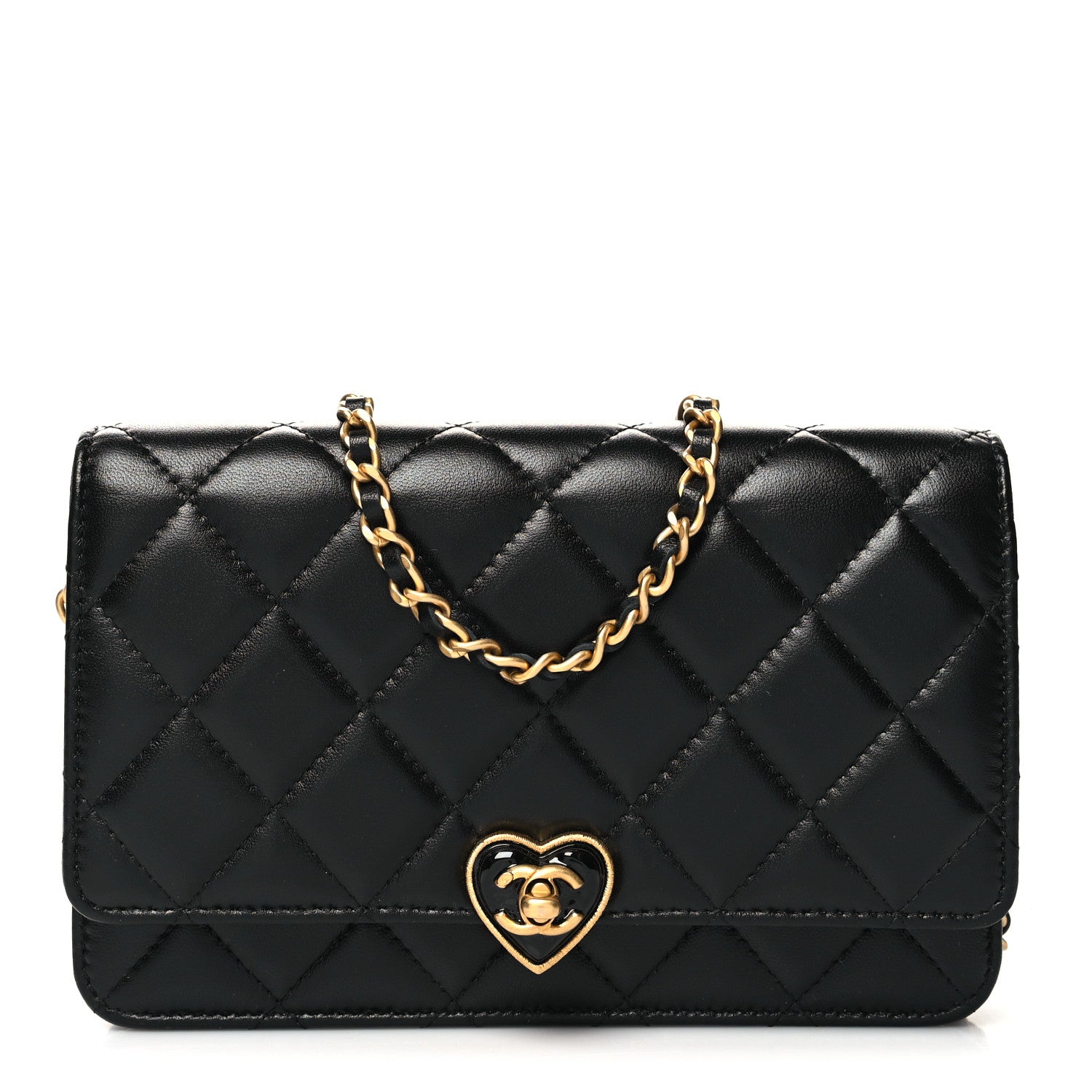 Chanel Lambskin Plexiglass Quilted Coco Love Wallet On Chain WOC Black 1 of 12