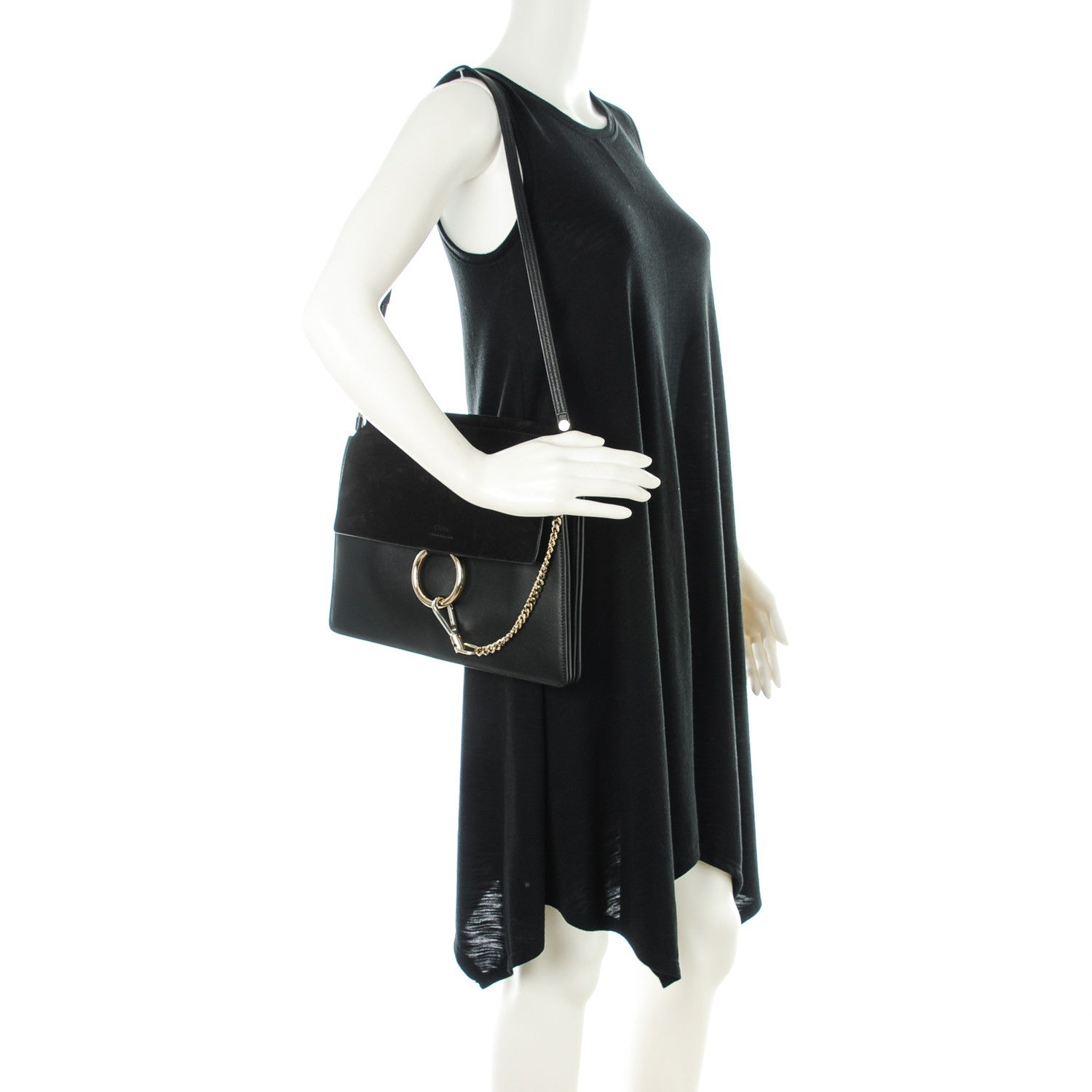 Chloe Suede Calfskin Medium Faye Shoulder Bag Black 2 of 8