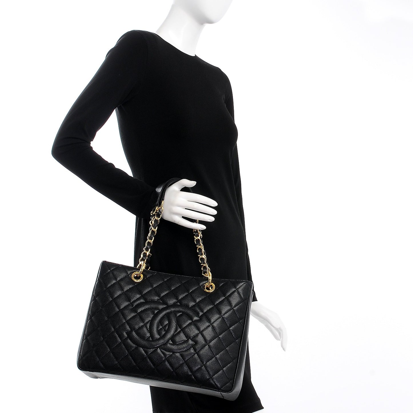 Caviar Quilted Grand Shopping Tote GST Black