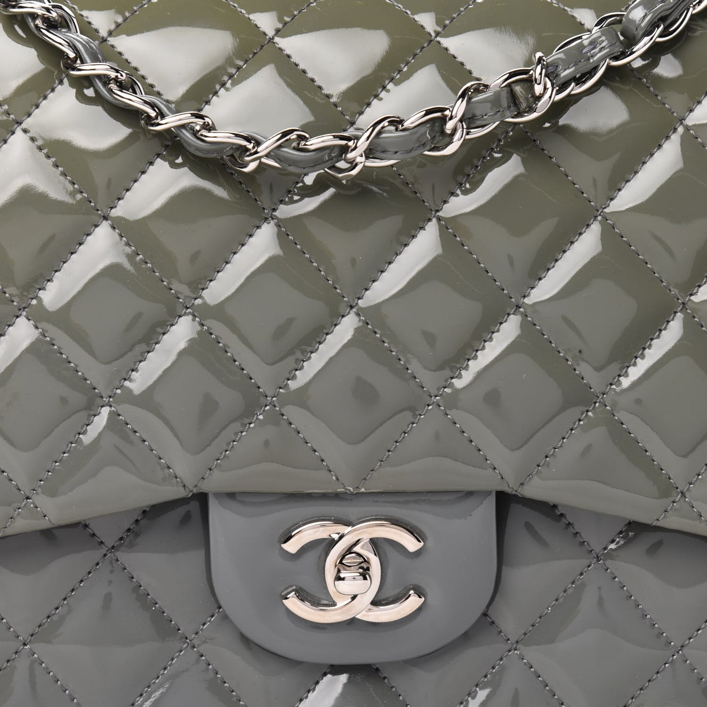 Patent Quilted Jumbo Single Flap Grey